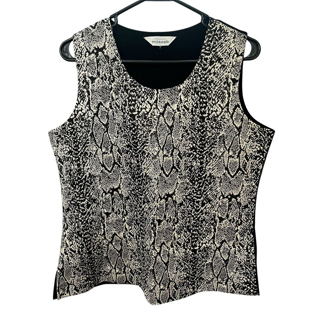 Misook Black and Cream Snake Print Tank Top